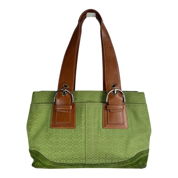 RARE Coach Soho Signature Green Jacquard Tote Satchel Suede Trim F10928 - Picture 2 of 12